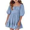 DHFJKG Dresses Girls Summer Dress Casual Floral Square Neck Ruffle Sash Tie Waist Half Sleeve Party Playground School Outfit For Toddler Kids Age 5-14 Leisure Sundress
