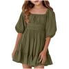 DHFJKG Dresses Girls Summer Dress Casual Floral Square Neck Ruffle Sash Tie Waist Half Sleeve Party Playground School Outfit For Toddler Kids Age 5-14 Stylish Sundress