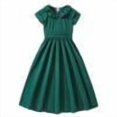 thumbnail image 1 of DHFJKG Dresses Summer Girls' Flowy Collar Retro Solid Color Patchwork Sleeve Corsetted Waist Dress With Pleated Round Neck Ruffled Sweet Sundress, 1 of 9