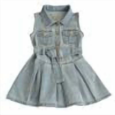 DHFJKG Dresses Summer Style Sleeveless Tank Turndown Collar With Belt And Buttons Details Fashion Girls' Denim Pleated Dress Sweet Sundress