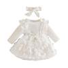 thumbnail image 1 of DHFJKG Dresses Toddler Girls Long Sleeve Holiday Party Floral Appliques Bowknot Dress Dance Party Dress Headbands Set O-Neck Cute Suit, 1 of 4