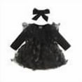 thumbnail image 1 of DHFJKG Dresses Toddler Girls Long Sleeve Holiday Party Floral Appliques Bowknot Dress Dance Party Dress Headbands Set O-Neck Leisure Suit, 1 of 4