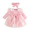 DHFJKG Dresses Toddler Girls Long Sleeve Holiday Party Floral Appliques Bowknot Dress Dance Party Dress Headbands Set O-Neck Sweet Suit