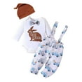 thumbnail image 1 of DHFJKG Easter Baby Boy Girl Clothes Outfits My First Easter Bunny Letter Print Long Sleeve Romper Suspender Pants Overalls With Hat 3 Piece Set Versatile Outfit, 1 of 7