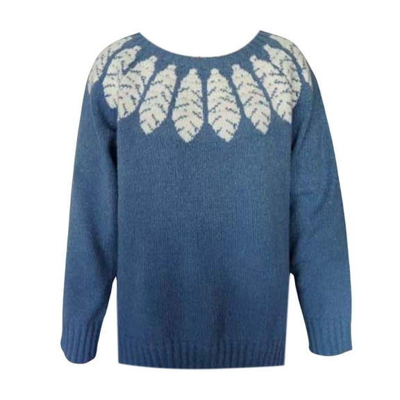 DHFJKG Fair Isle Sweater Women Plus Size Long Sleeve Crewneck Knit Pullover Sweater Lightweight Vintage Versatile Tops