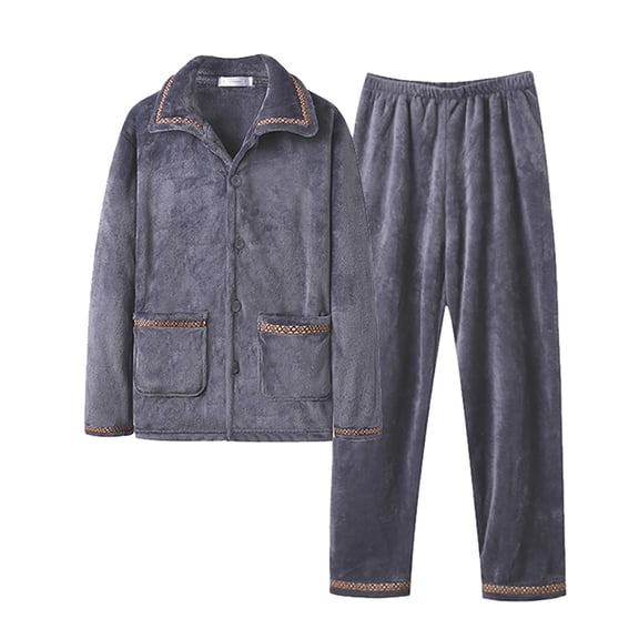 DHFJKG Flannel Pajama Set For Men Thickened Loungewear Long Sleeve Turndown Collar Shirt Loose Fit Pants PJ 2 Piece Set Classic Nightwear