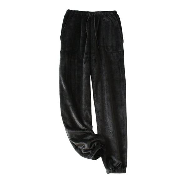 DHFJKG Flannel Pajamas Pants Unisex Plus Size Loungewear Thickened Elastic Drawstring Loose Fit Ankle-Tied Sleepwear Bottoms With Pockets For Autumn Winter Comfort Trousers