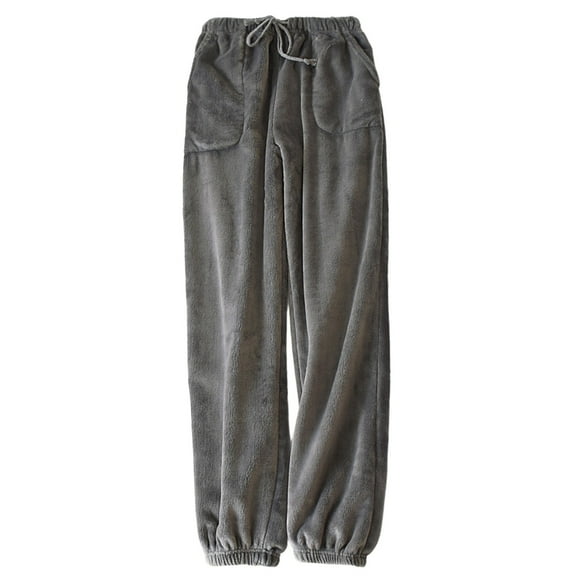DHFJKG Flannel Pajamas Pants For Women Loungewear Thickened Elastic Drawstring Loose Fit Ankle-Tied Sleepwear Bottoms With Pockets For Autumn Winter Classic Trousers