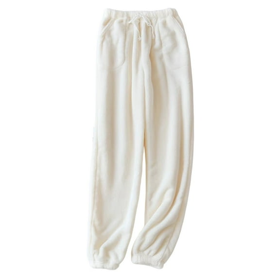 DHFJKG Flannel Pajamas Pants For Women Loungewear Thickened Elastic Drawstring Loose Fit Ankle-Tied Sleepwear Bottoms With Pockets For Autumn Winter Comfort Trousers