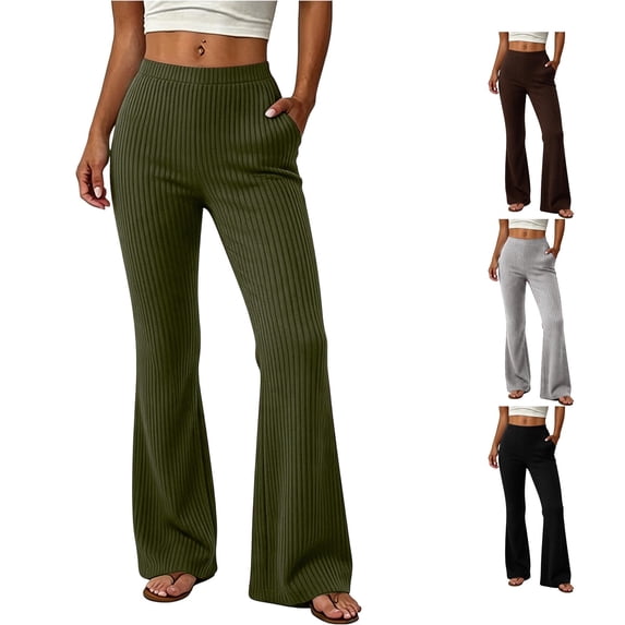 DHFJKG Flare Leggings For Women Bell Bottoms High Waisted Ribbed Slim Fit Bootcut Leggings