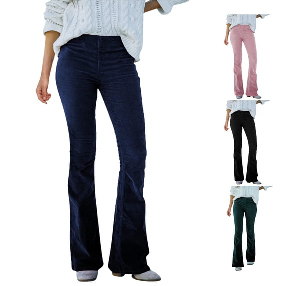 DHFJKG Flare Leggings For Women Corduroy Pants Elastic Waist Bell Bottoms Bootcut Leggings