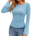 thumbnail image 1 of DHFJKG Flare Long Sleeve Shirts Women Solid Color Fitted T Shirt Boat Neck Sexy Slim Fit Basic Tee Spring Fall Versatile Tops, 1 of 5