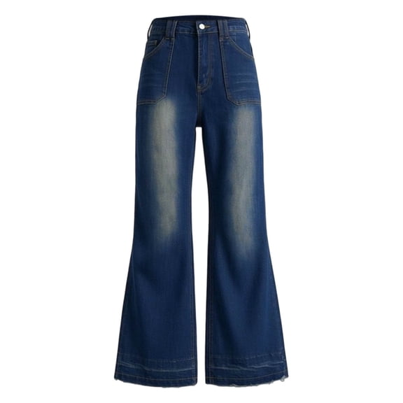 DHFJKG Flared Jeans For Women Denim Pants Bootcut Distressed Wash Retro Stretch With Pockets Comfortable Stylish Trousers