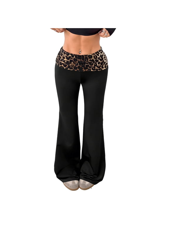 Flared Pants Women Yoga Pants High Waist Buttery Soft Stretchy Leopard Printed Casual Workout Pants Streetwear Stylish Trousers