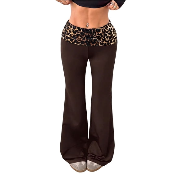 DHFJKG Flared Pants Women Yoga Pants High Waist Buttery Soft Stretchy Leopard Printed Casual Workout Pants Streetwear Trendy Trousers