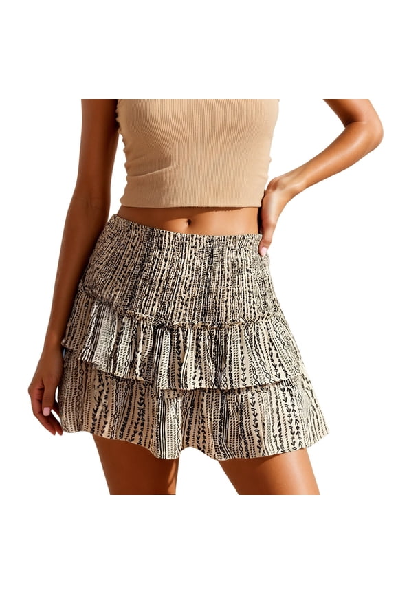 Floral Print Bohemian Skirt Women Fashion Summer Tiered Mini Skirts Beach Vacation Versatile Skirt