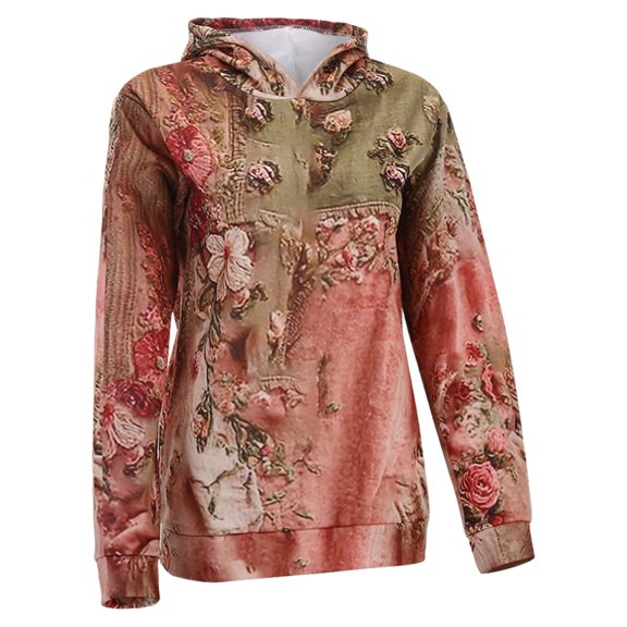DHFJKG Floral Print Hoodies For Women Sweatshirt Long Sleeve Shirts Loose Fit Pullover Spring Fashion Casual Wear Athleisure Tops