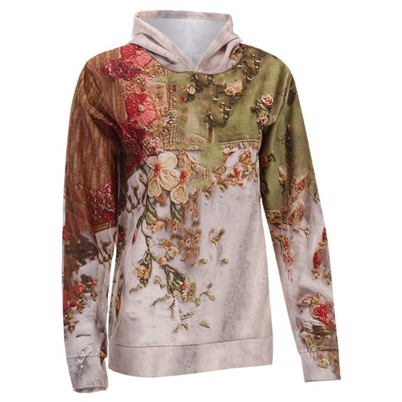 DHFJKG Floral Print Hoodies For Women Sweatshirt Long Sleeve Shirts Loose Fit Pullover Spring Fashion Casual Wear Comfortable Tops