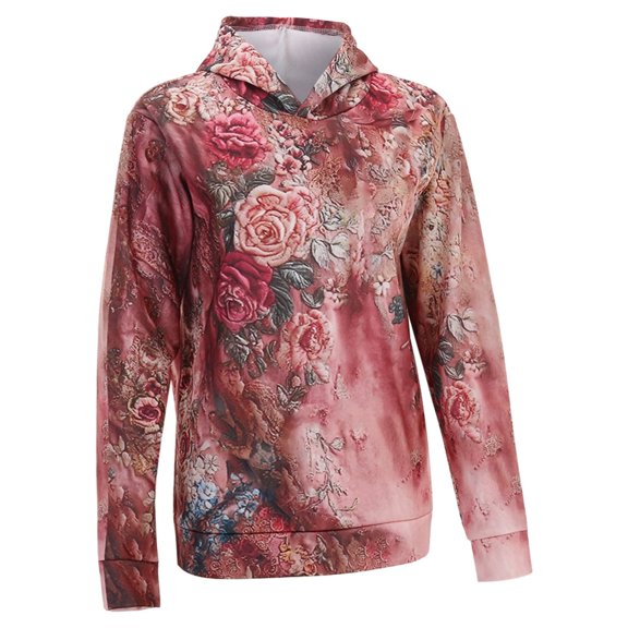 DHFJKG Floral Print Hoodies For Women Sweatshirt Long Sleeve Shirts Loose Fit Pullover Spring Fashion Casual Wear Versatile Tops
