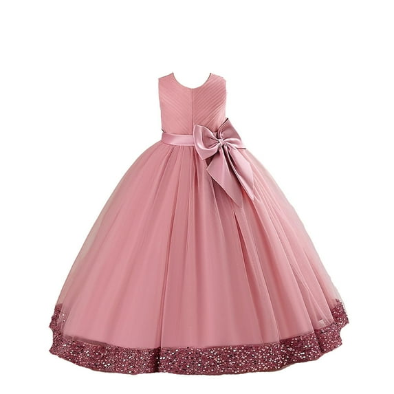 DHFJKG Flower Girls Dresses For Wedding Princess Sleeveless Bow Pleated Ball Gowns Prom Party Formal Performance Long Cozy Dresses