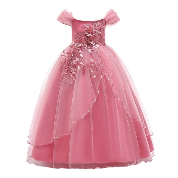DHFJKG Flower Girls Princess Dress Sequins Pearls Short Sleeve Mesh Ball Gowns Maxi Dress Performance Party Prom Formal Wear Comfortable Dresses
