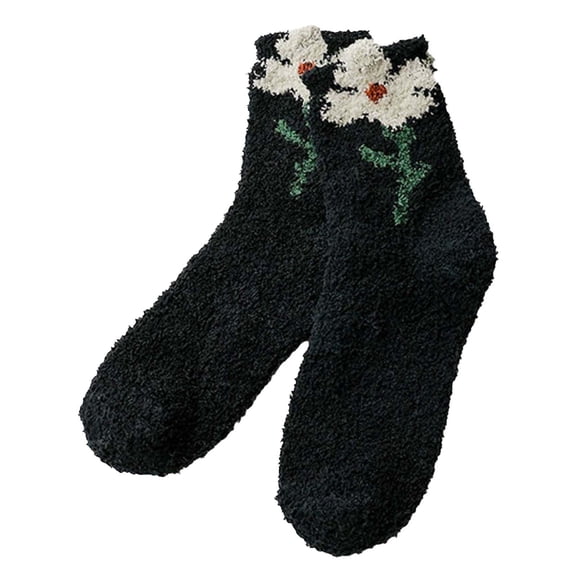DHFJKG Fluffy Crew Socks For Women Floral Pattren Thickened Sleep Socks Insulated Comfort Stockings