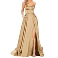 thumbnail image 1 of DHFJKG Formal Dresses For Women Maxi Evening Gown Spaghetti Strap Backless Silk Satin Party Prom Dress Cross-Back Side Slit Wedding Guest Dress Trendy Dresses, 1 of 9