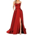 thumbnail image 1 of DHFJKG Formal Dresses For Women Maxi Evening Gown Spaghetti Strap Backless Silk Satin Party Prom Dress Cross-Back Side Slit Wedding Guest Dress Trendy Dresses, 1 of 9