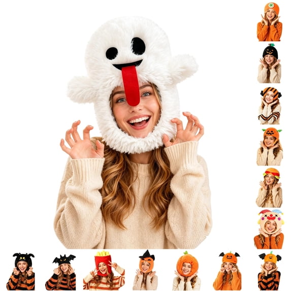 DHFJKG Funny Plush Ghost Hat, Adult Halloween Novelty Headwear, Photo Props Dress Up Halloween Party Headgear