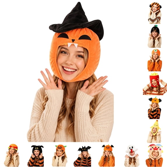 DHFJKG Funny Plush Pumpkin Hat, Adult Halloween Novelty Headwear, Photo Props Dress Up Halloween Party Headgear