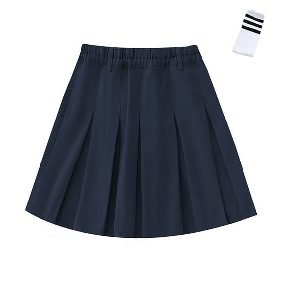 DHFJKG Gilrs Uniform Pleated Skirts With Built In Shorts Solid Color Skorts Casual A Line Skater Sport Versatile Skirt