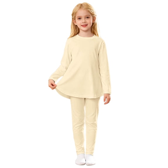 DHFJKG Girl Clothes 2 Piece Outfit Long Sleeve Mid Length T-Shirt Dress Slim-Leg Pants Solid Color Leisure Home Clothes Versatile Outfit