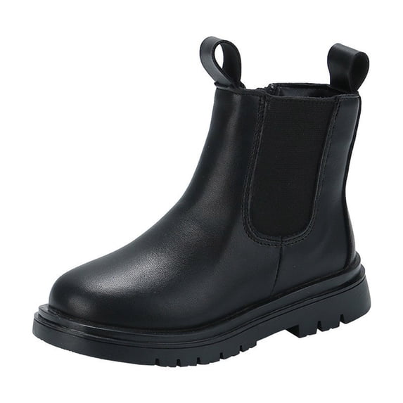 DHFJKG Girls Ankle Boots Leather Upper Round Toe Solid Color Side Zipper Non- Boot For Little Big Kids Trendy Shoes
