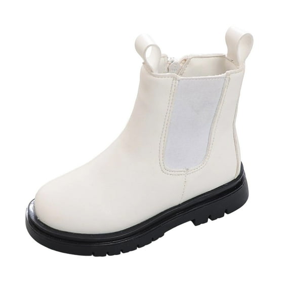 DHFJKG Girls Ankle Boots Leather Upper Round Toe Solid Color Side Zipper Non- Boot For Little Big Kids Trendy Shoes