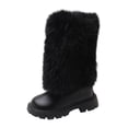 thumbnail image 1 of DHFJKG Girls Boots Mid Calf Boots With Zipper Fuzzy Lining Leather Upper Round Toe Lug Sole Non Booties For Cold Weather Winter Gear Stylish Shoes, 1 of 8