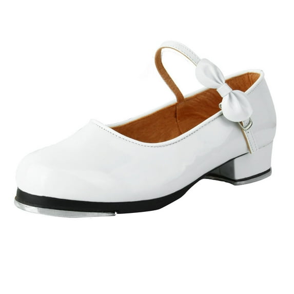 DHFJKG Girls Bowknot Tap Shoes Kids Solid Color With Closure Square Heel Sandals For Dance And Daily Wear Comfort Shoes