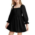thumbnail image 1 of DHFJKG Girls Cami Dress Smocked Ruched Waist Square Neck Toddlers Kids Ruffle Long Sleeve A Line Swing Flowy Mini Dresses Size 2-11Y Sweet Dresses, 1 of 9