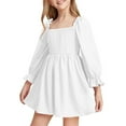 thumbnail image 1 of DHFJKG Girls Cami Dress Smocked Ruched Waist Square Neck Toddlers Kids Ruffle Long Sleeve A Line Swing Flowy Mini Dresses Size 2-11Y Comfortable Dresses, 1 of 9