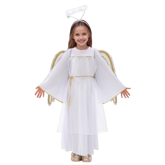 DHFJKG Girls Childrens Angel Dress Up Outfit Long Sleeve Ankle-Length Dress With Belt And Wings For Stage Performance Elegant Trendy Outfit