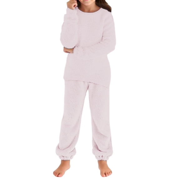 DHFJKG Girls Clothes 2 Piece Plush Outfits Knitwear Loose Fit Long Sleeve Pullover Sweater Ankle-Tied Pants Kids 5-16 Years Solid Color Comfortable Outfit