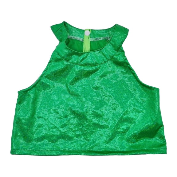 DHFJKG Girls Crop Top Carnival Shiny Sleeveless Solid Color Tee For Dance Performance Party Wear Glitter Stage Soft Tops