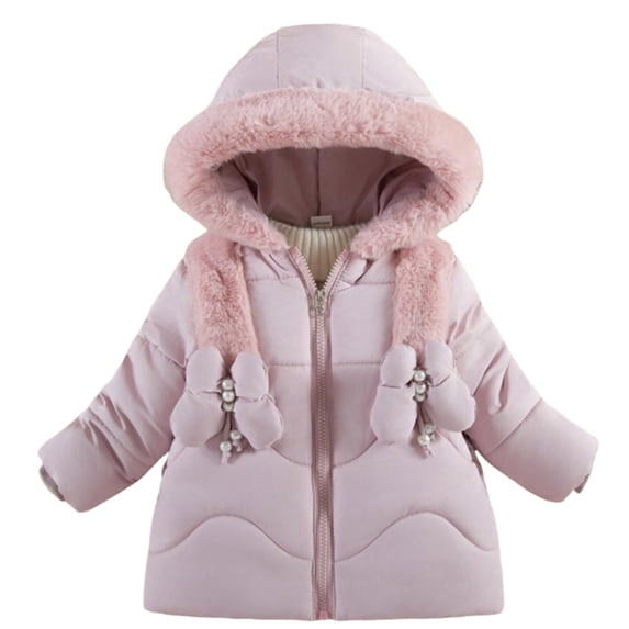 DHFJKG Girls Cute Puffer Coat Down Jacket Hooded Quilted Puffer Jacket With Fuzzy Tirm Kids Windbreak Insulated Winter Coat Comfort Outerwear