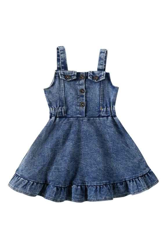 Girls Denim Dress Toddler Baby Spaghetti Strap Ruffles Mini Jean Dresses Casual Daily Wear Size 6M-4Y Stylish Dresses