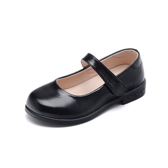 DHFJKG Girls Elegant Black Dress Shoes PU Leather Non- Rubber Sole Round Toe For Formal Occasions Weddings Performances Stylish Comfort Shoes
