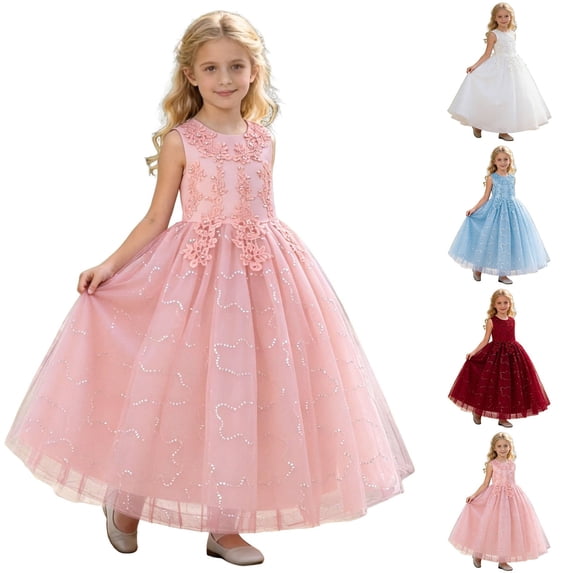 DHFJKG Girls Formal Party Dress Tutu Ball Gown Sleeveless Floral Princess Maxi Dress Wedding Wear For Kids 7-12Y Versatile Dresses