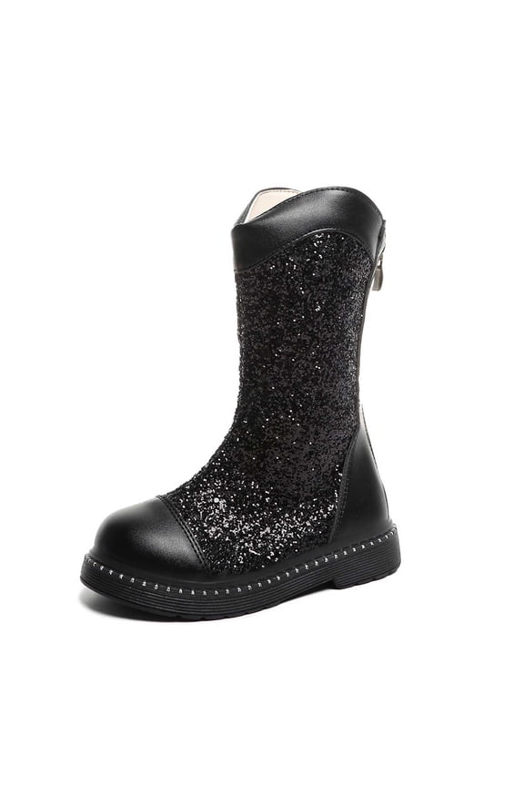 Girls Glitter Boots Sparkly Sequins Solid Color Round Toe Knee-High Zipper Boots For Toddler Kids Comfortable Comfort Shoes