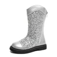 thumbnail image 1 of DHFJKG Girls Glitter Boots Sparkly Sequins Solid Color Round Toe Knee-High Zipper Boots For Toddler Kids Comfortable Versatile Shoes, 1 of 9
