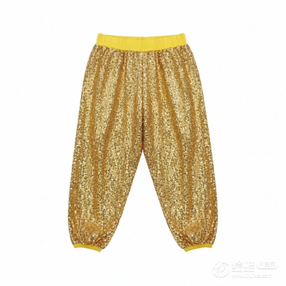 DHFJKG Girls Glitter Sequins Pants Kids Teens Belly Dance Elastic Waistband Jogger Pants Performance Hop Casual Wear Cozy Trousers