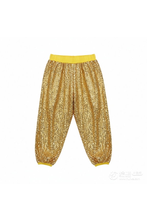 Girls Glitter Sequins Pants Kids Teens Belly Dance Elastic Waistband Jogger Pants Performance Hop Casual Wear Trendy Trousers