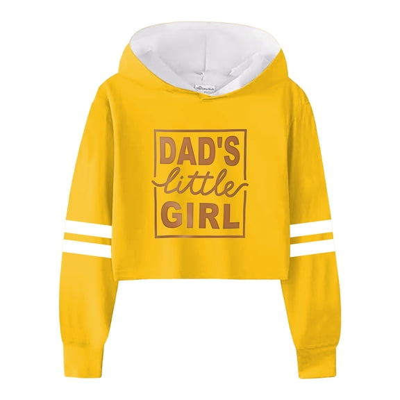 DHFJKG Girls Hoodies Cropped Top Sweatshirt Letter Print Striped Long Sleeve Crop Pullover For 10-12 Years Old Leisure Tops